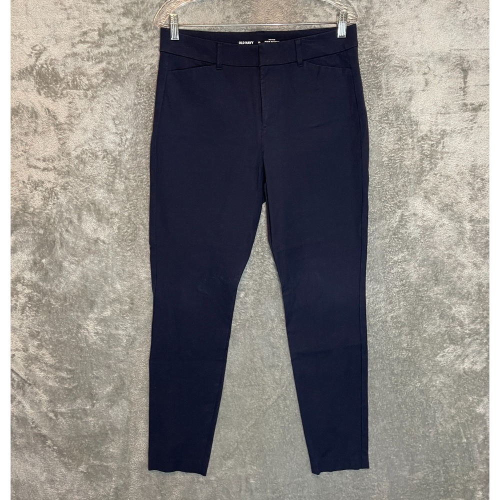 Old Navy Women High Rise Pixie Skinny 10 Navy Blue Solid Office Chic Minimalist